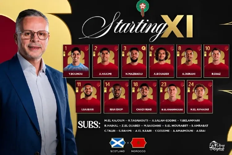 تشكيلة المنتخب المغربي لمواجهة اسكتلندا