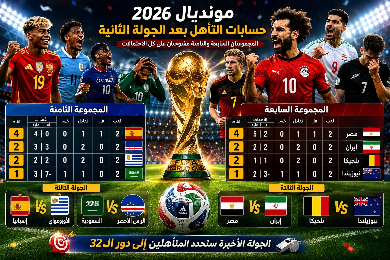 تعادل الأوروغواي وانتصار مصر يشعلان حسابات التأهل في مجموعتين مفتوحتين