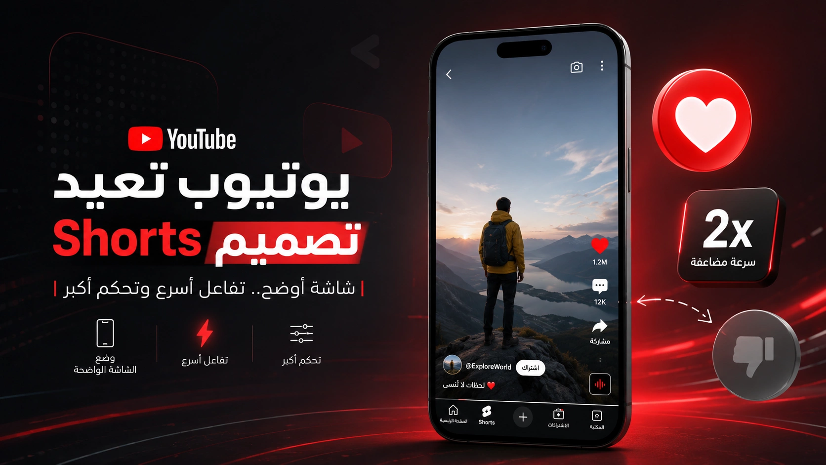 يوتيوب تعيد تصميم Shorts.. شاشة أوضح وسرعة مضاعفة ووداعا لزر عدم الإعجاب