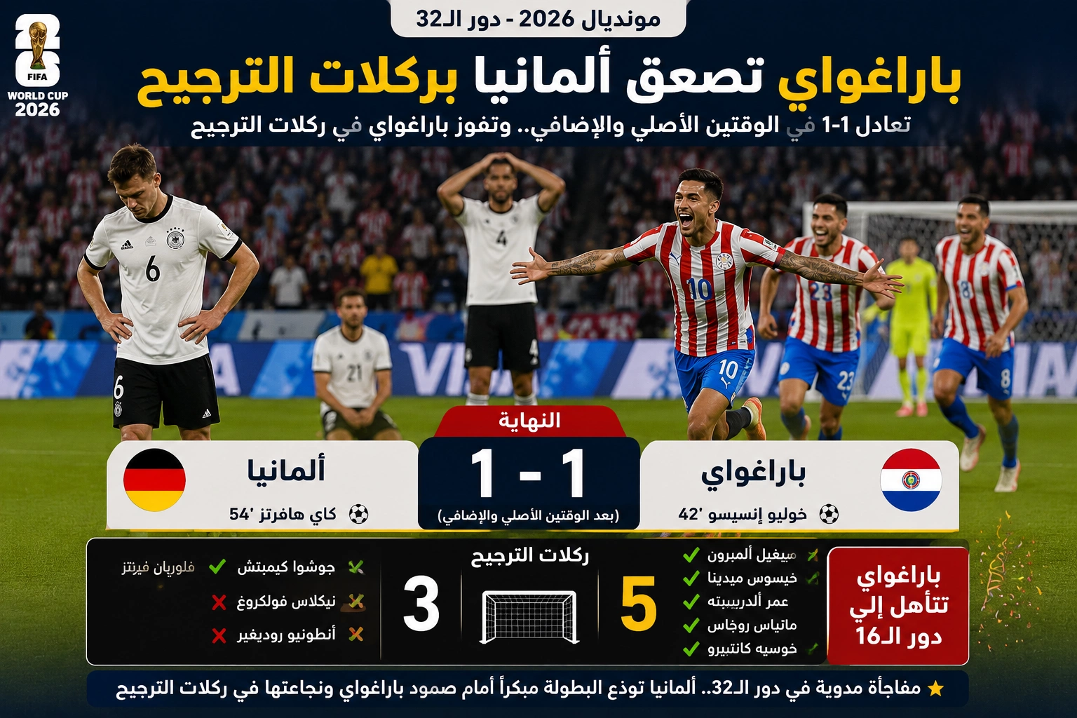 باراغواي تصعق ألمانيا بركلات الترجيح وتكتب مفاجأة مدوية في مونديال 2026